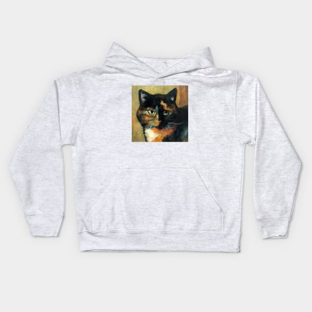 Painting of Tortoise Shell Cat in the Style of Cezanne Kids Hoodie by Star Scrunch